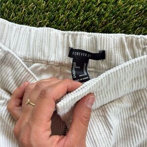 Forever 21 Off-White Ribbed Corduroy Pants